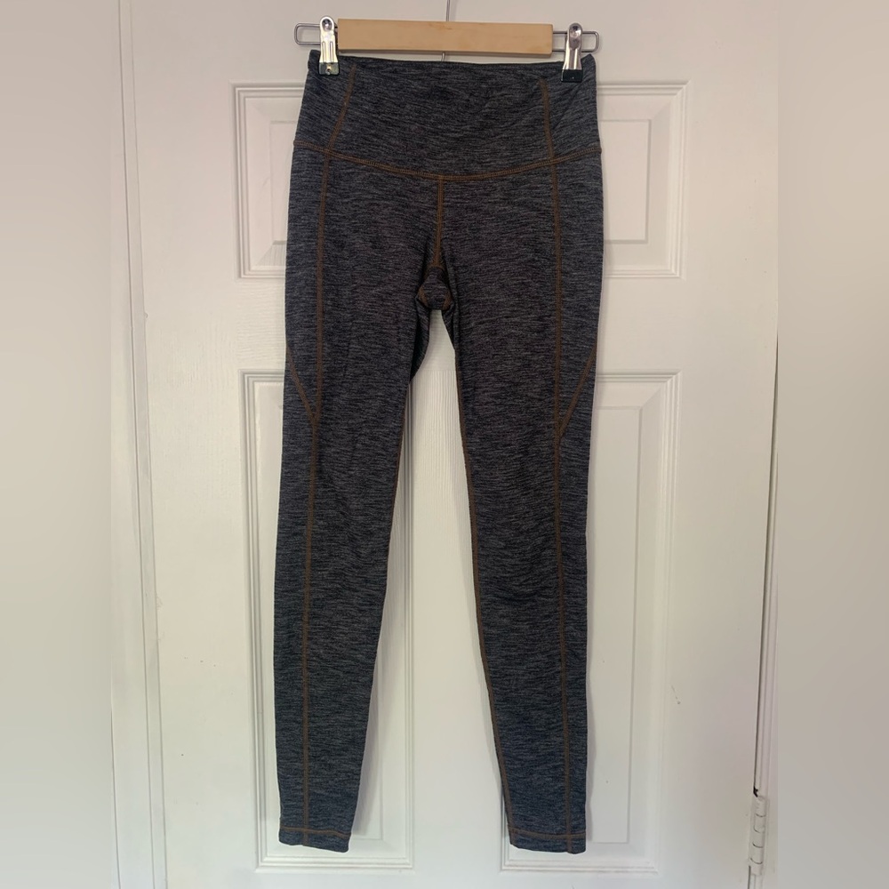 Athleta Heather Grey Leggings Brown Stitching